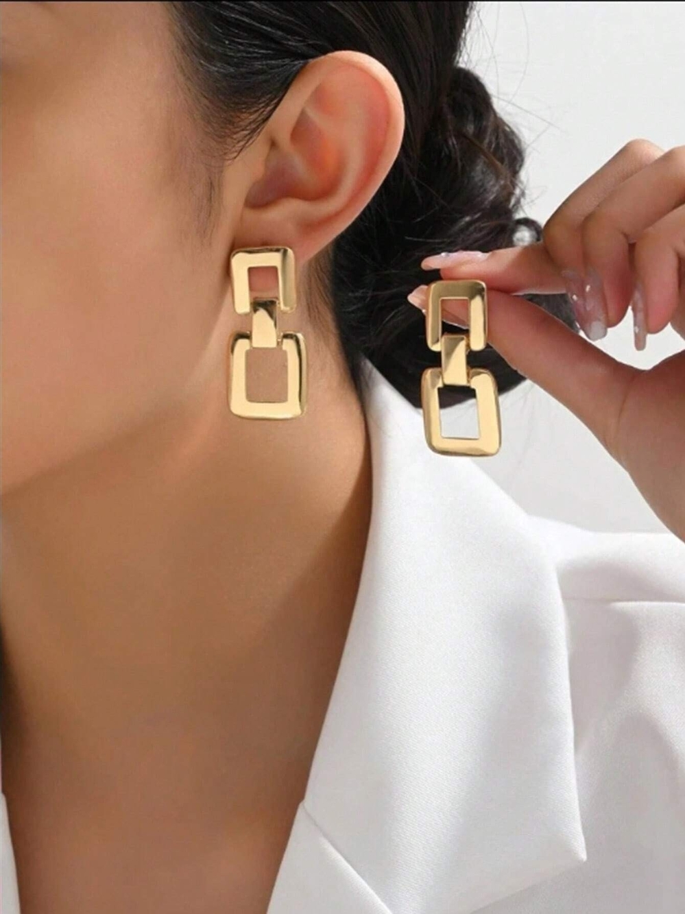 Gold Geometric Link Drop Earrings - Women Jewelry